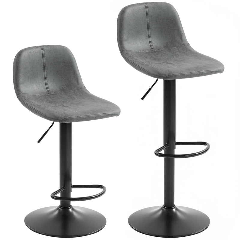 HOMCOM Bar Stools Set of 2, Modern Swivel Barstools with Footrest for Kitchen Island and Dining Room, Grey