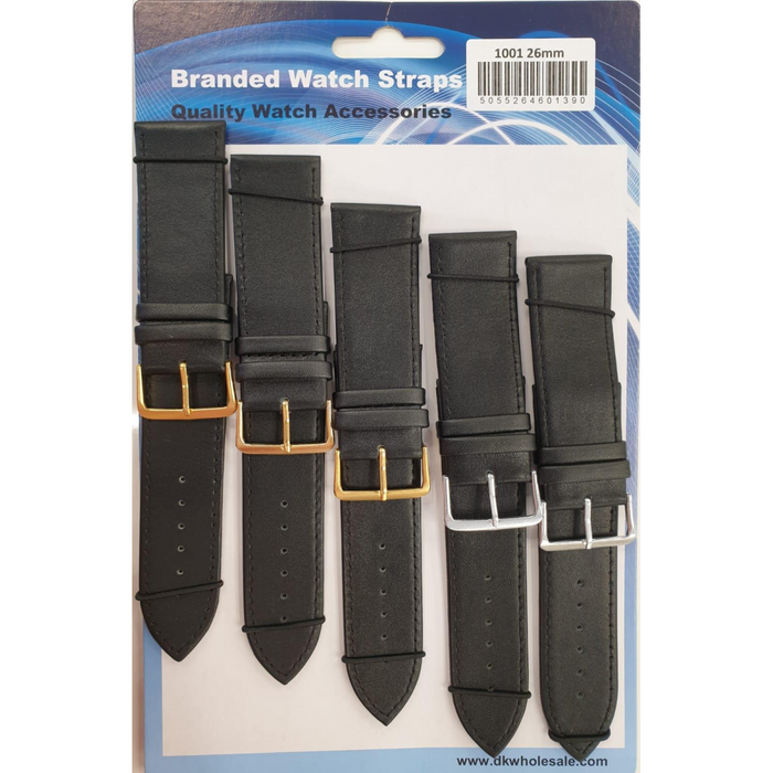 Black Leather Watch Straps Pk5 size 26mm 1001BK