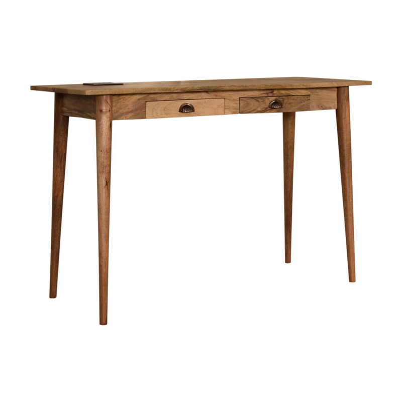 Artisan Furniture Solid Wood 2 Drawer Cable Writing Desk, Light Brown, 2 Drawers