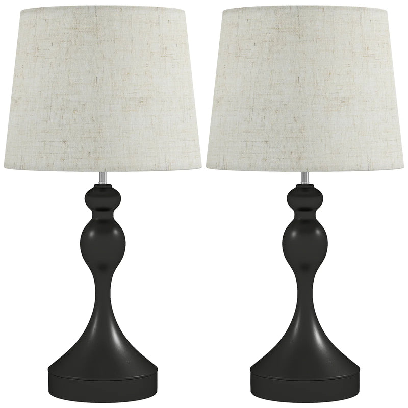 HOMCOM Set of Two Three-Colour Lamps, with USB Ports - Black/Beige