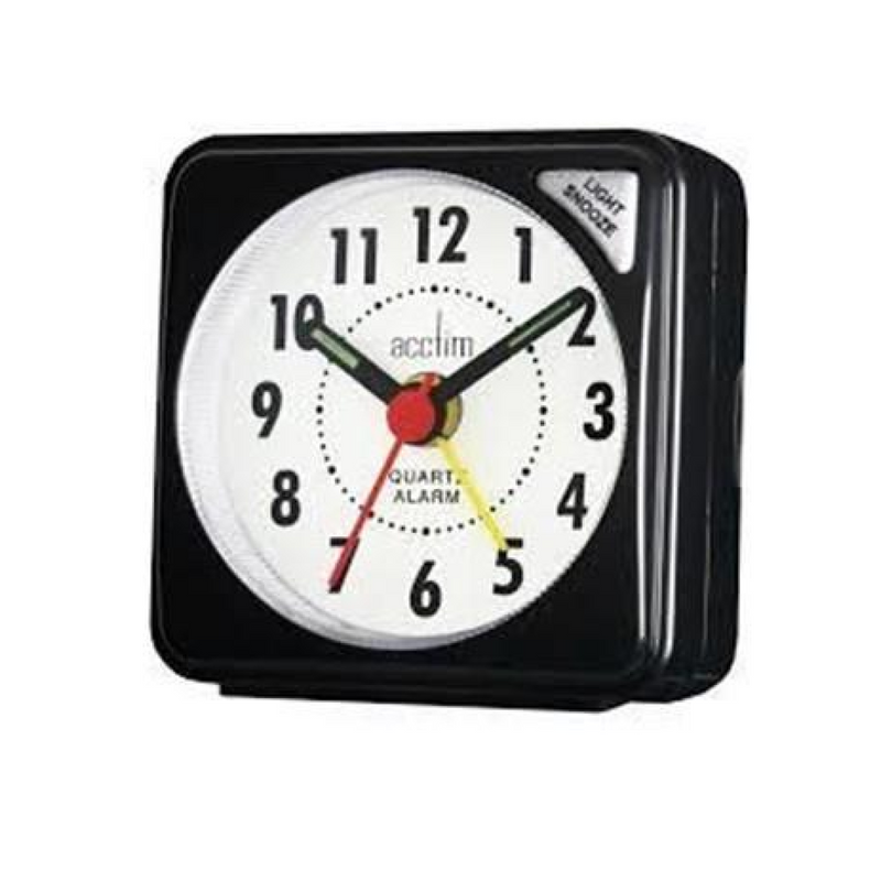 Acctim Ingot Quartz Travel Alarm Clock Light & Snooze Black 25/738BBX8