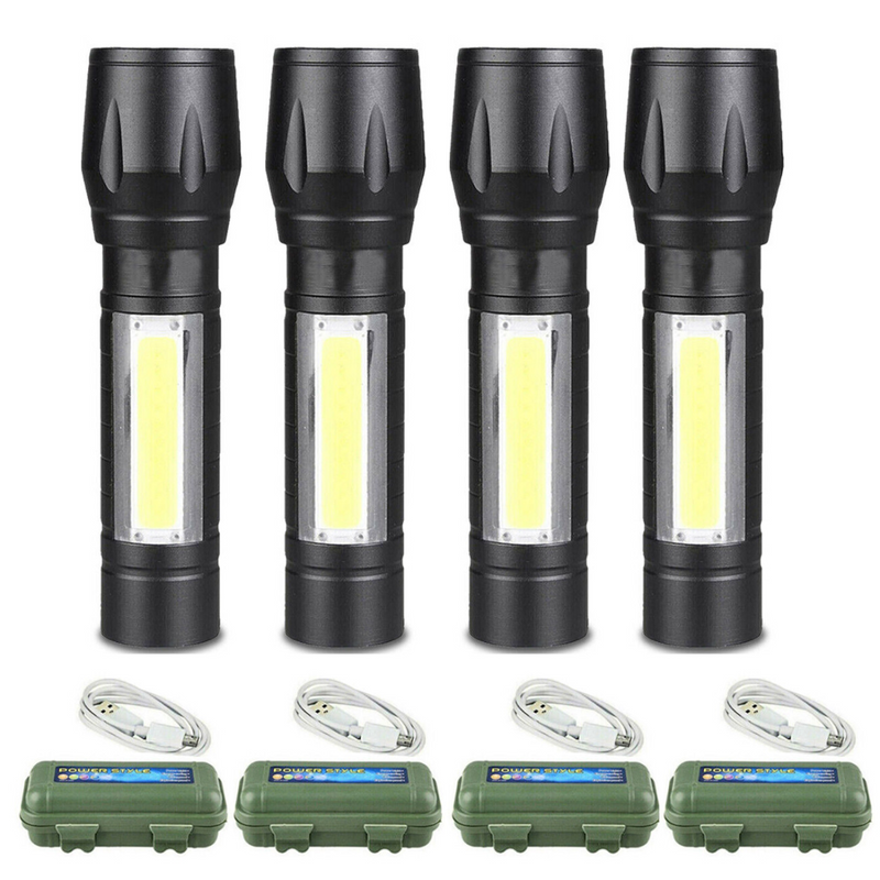4 Pack Mini Zoomable LED Flashlight USB RechargeableCamping Hiking Flashlight Work light