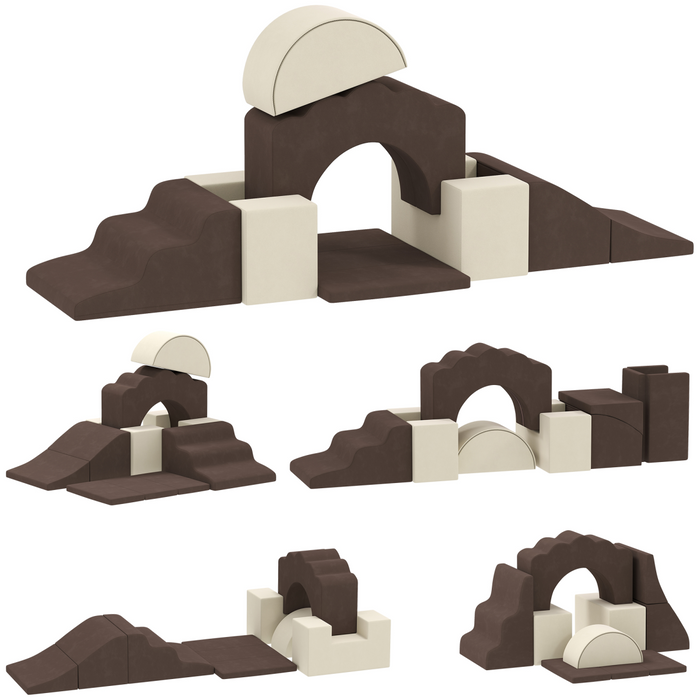 AIYAPLAY Kids Soft Play Set, 7 Piece Foam Climbing Blocks, Brown
