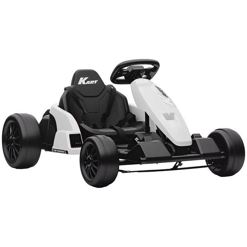 AIYAPLAY 24V Electric Go Kart, Drift Kart with Adjustable Seat, Slow Start, 5-Point Harness, Music, for 6-12 Years, White