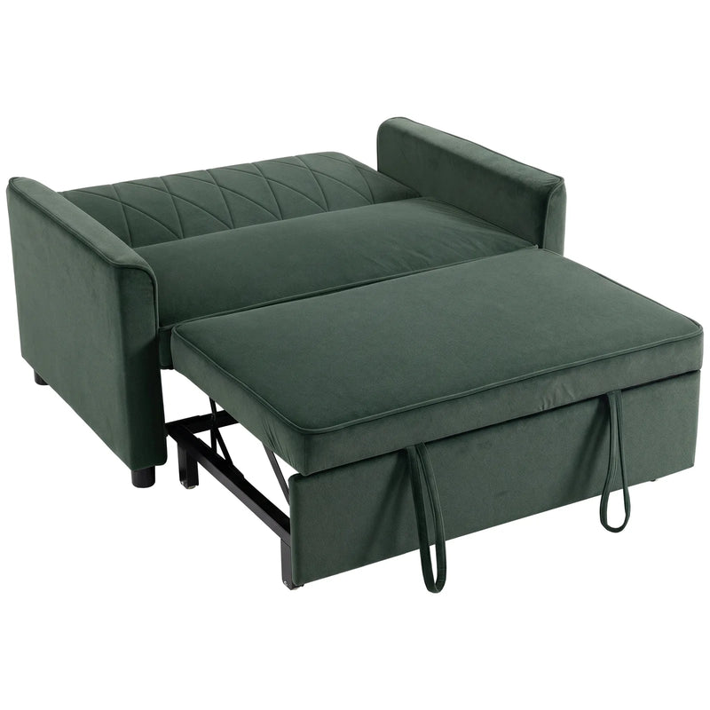 HOMCOM 2 Seater Sofa Bed, 3-in-1 Convertible Pull Out Sleeper Sofa with Click-Clack Adjustable Backrest, Dark Green