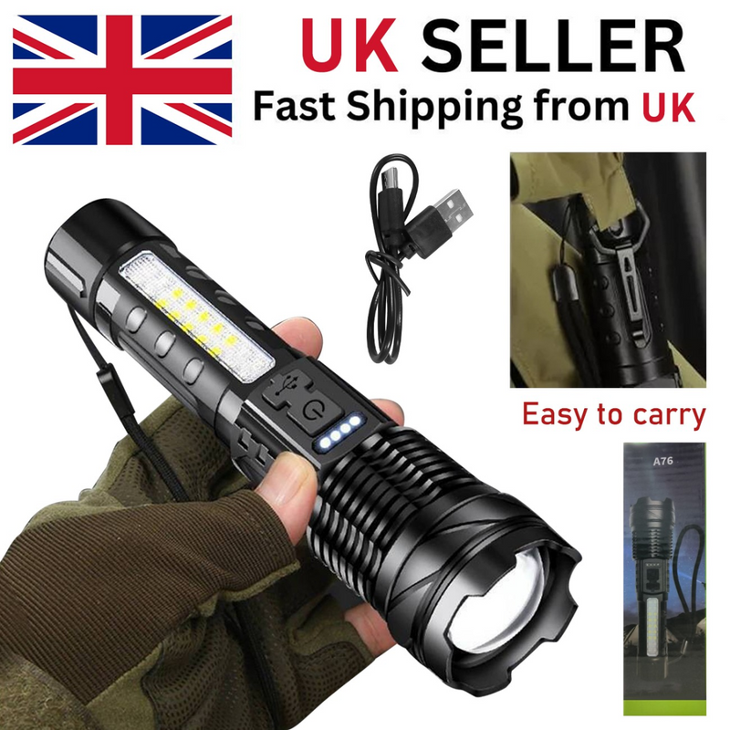 USB Rechargeable LED Flashlight Adjustable Focus Camping Hiking Outdoor Flashlight Work light