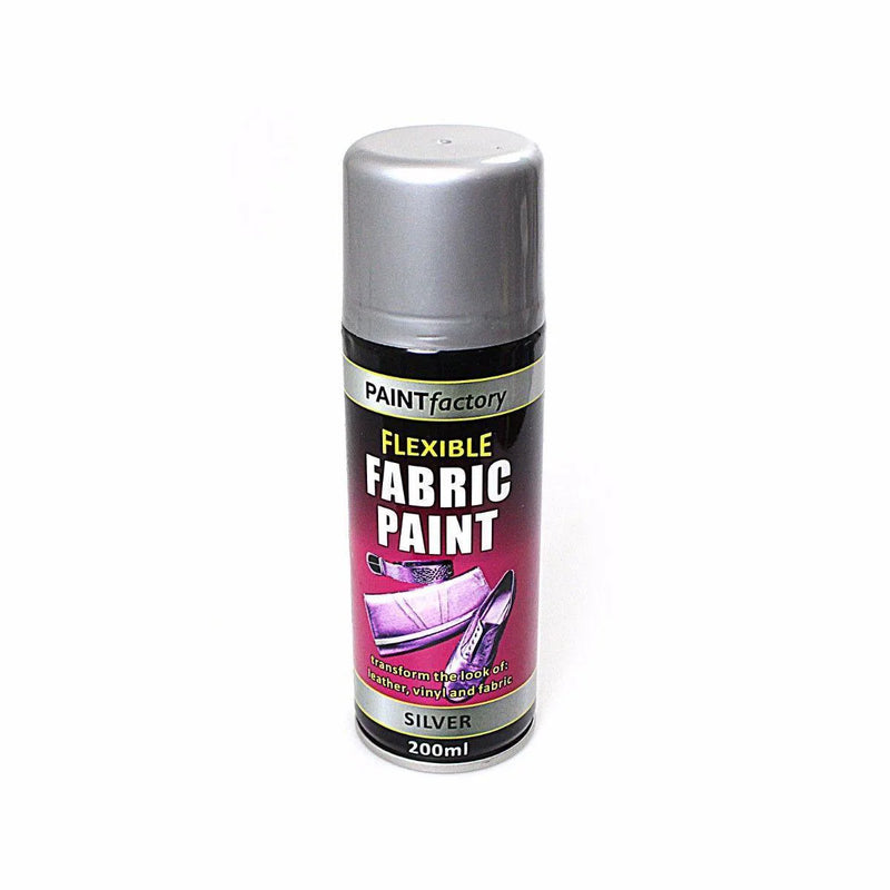 Paint Factory Fle x ible Fabric Spray Paint Silver Suitable For Leather Vinyl And Most Fabrics 200Ml