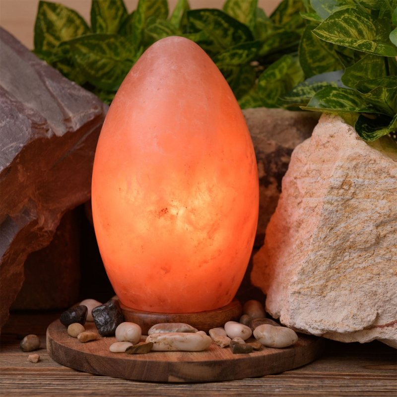 Egg Shaped Rock Salt Lamp with Wooden Base 20cm