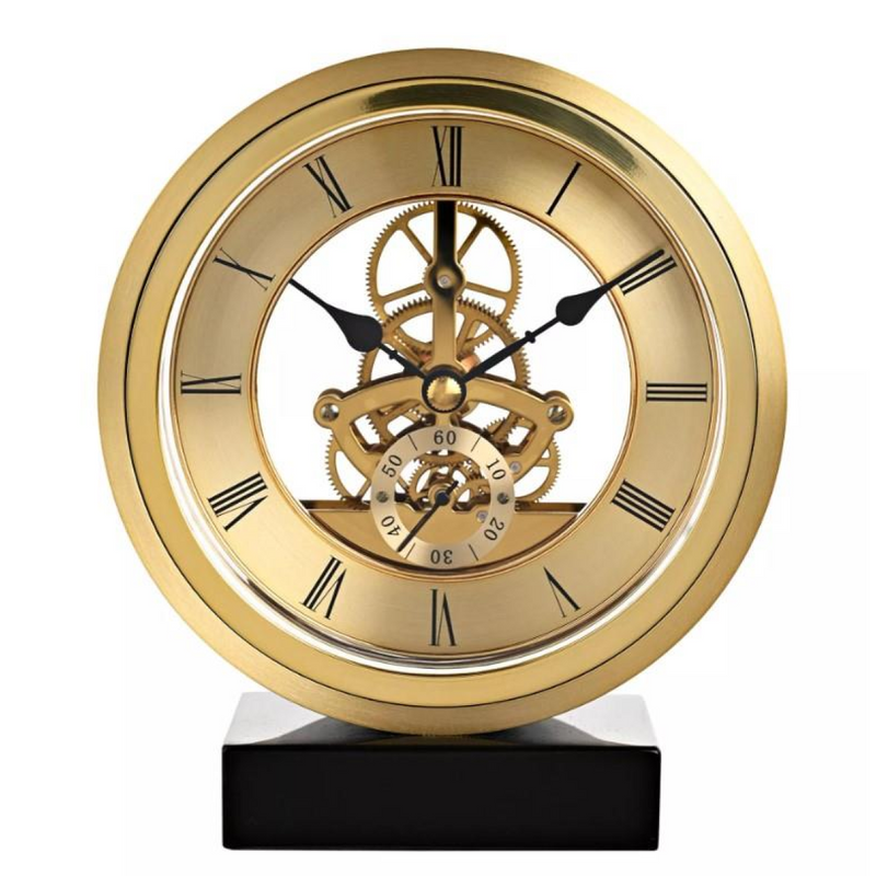Wm.Widdop Round Golden Roman dial Skeleton Mantel Clock on Base