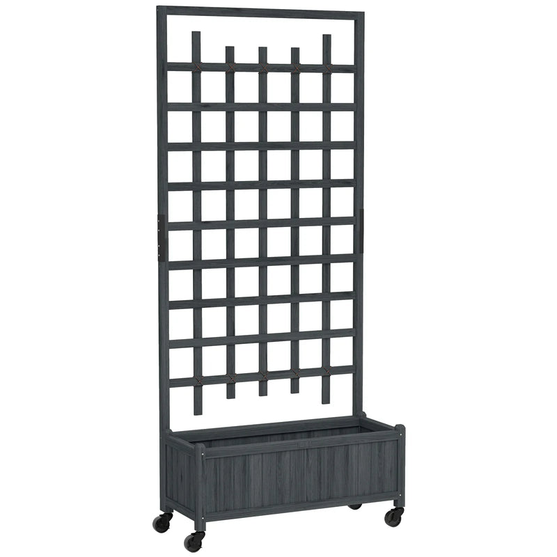 Outsunny Wooden Trellis Planter, Raised Garden Bed with Wheels, to Climb and Grow Vegetables, Herbs and Flowers, Grey