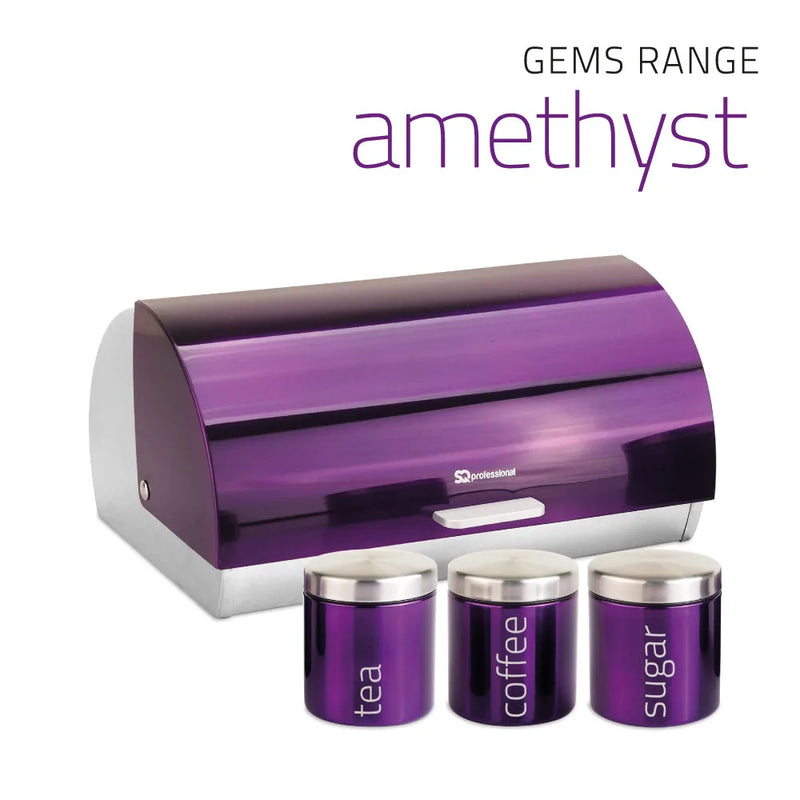 Sq Professional Gems Metal Bread Bin With 3 Canisters Amethyst