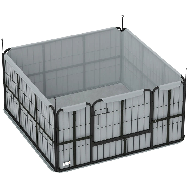 PawHut Steel Dog Whelping Box with Washable Whelping Pad, Wind-Resistant Cloth, for Small, Medium Dogs, 122 x 122 x 60cm