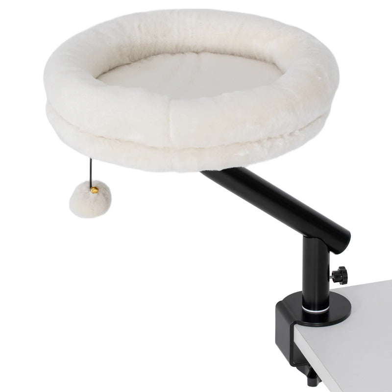 PawHut Cat Desk Bed, Cat Hammock 360° Rotatable Adjustable for Window, Table, Work, Cream White