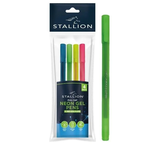 4 Pack Neon Gel Ink Pens Red Orange Yellow Green Blue