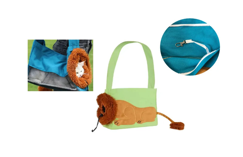 Pet Dog Cat Canvas Shoulder Tote Carrier Bag With Lion Design Assorted Colours