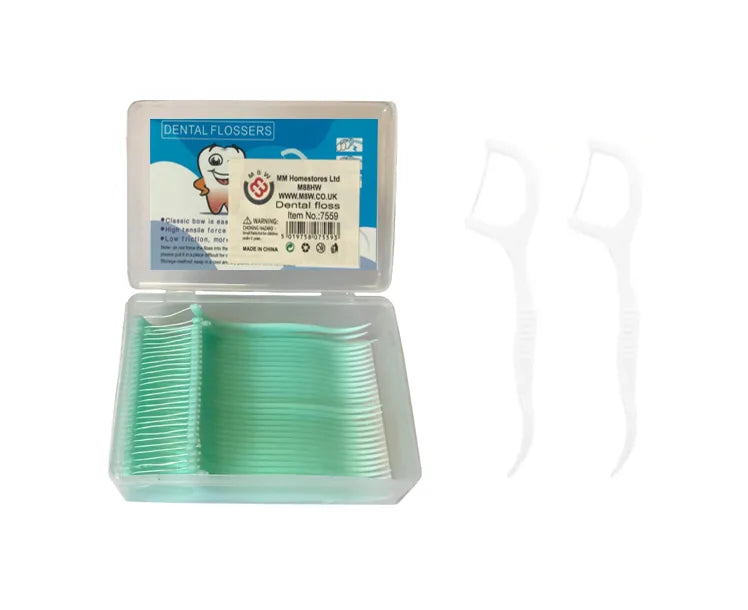 Dental Floss Toothpicks In Plastic Container Assorted Colours