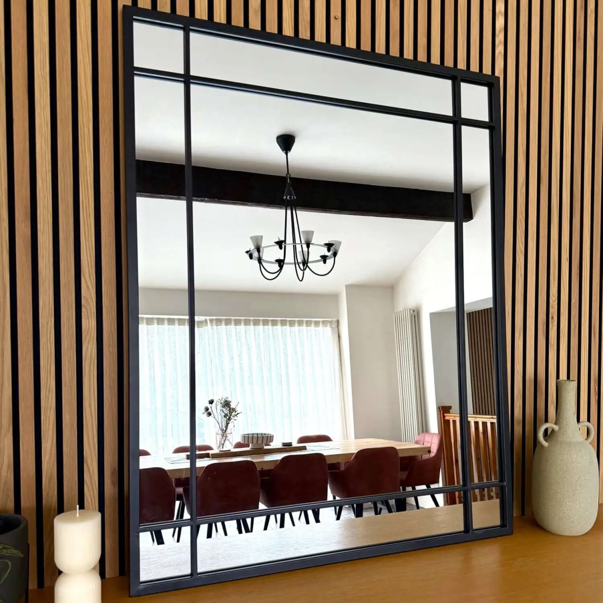 Aimi - Black Metal Rectangle Window Mirror - 95cm x 120cm. — InStock