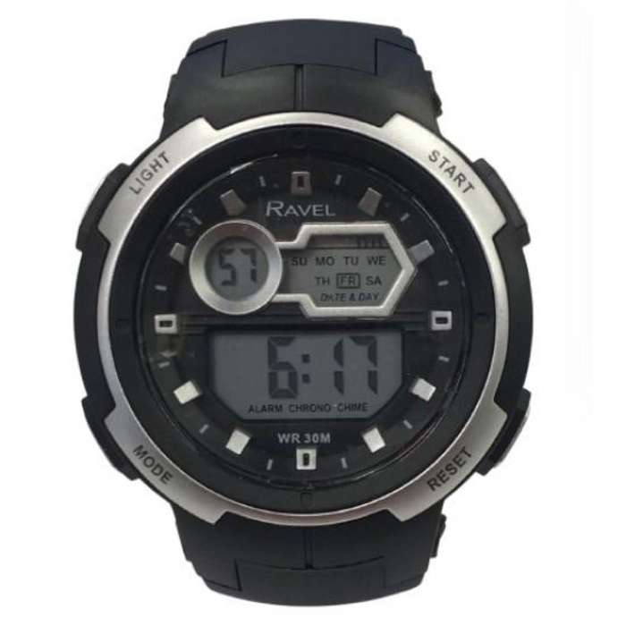 Ravel Mens 3ATM Digital Sports Silver/Black Watch RDG.14.40