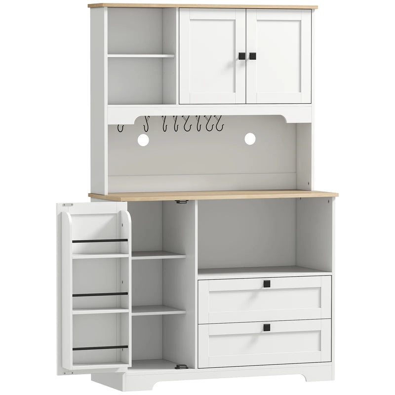 HOMCOM Kitchen Cupboard, Freestanding Kitchen Cabinet with 2 Cabinets, 2 Drawers, Open and Adjustable Shelves, White