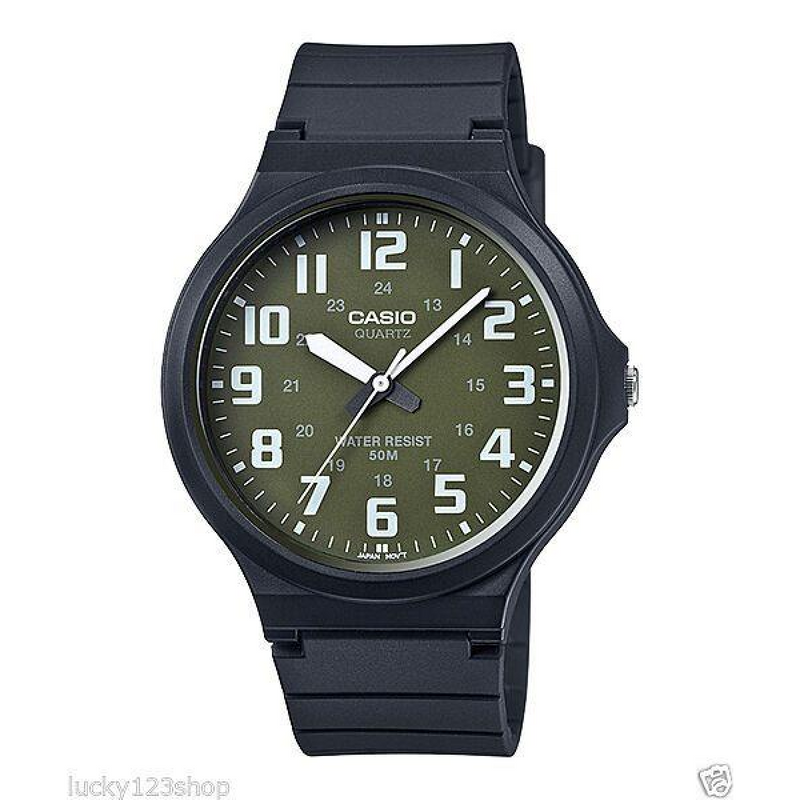 Casio Men's Analogue White Number Green Dial Watch MW-240-3BVDF