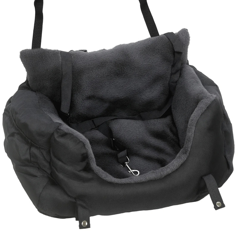 PawHut Dog Car Seat for Small Dogs with Fixed Buckle, Safety Leash, Washable Cover, 58 x 45 x 28 cm, Black