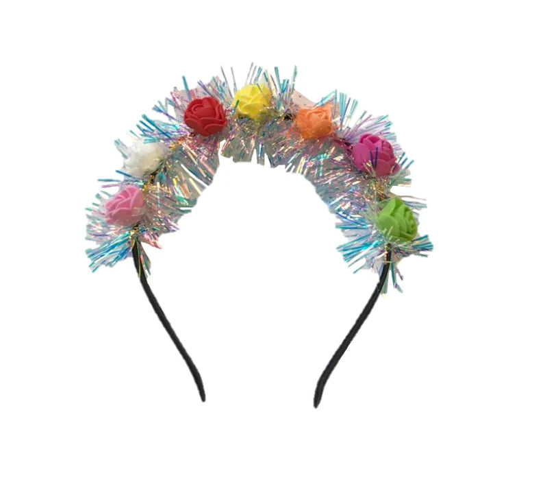 Multicoloured Plastic Flower Crown Headband With Foam Flowers