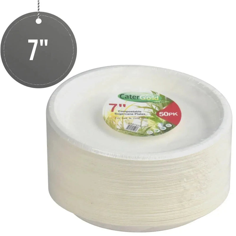 Disposable Compostable Eco – Bio Bagasse Sugarcane Plates 7" Pack Of 50