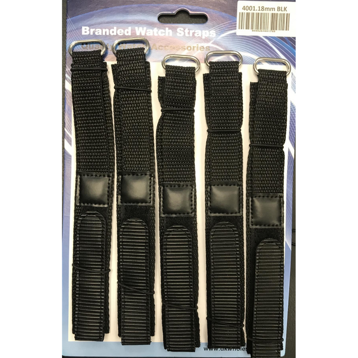 4001GVB 20MM PK5 VELCRO WATCH STRAPS BLACK