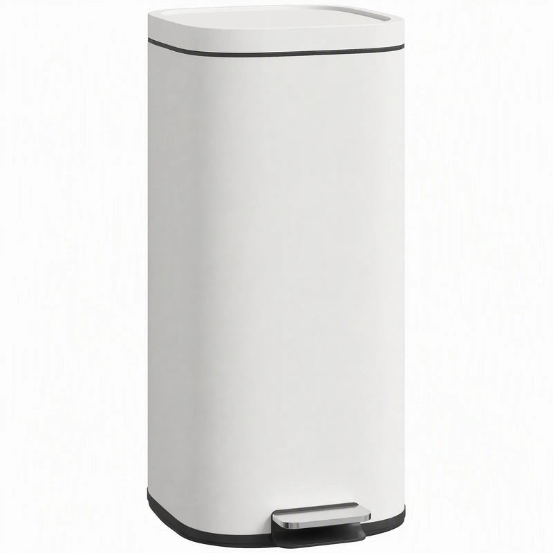 HOMCOM 30L Kitchen Bin, Compact Pedal Bin with Soft-Close and Stay-Open Lid, Removable Bucket for Kitchen, Home, Office, Cream