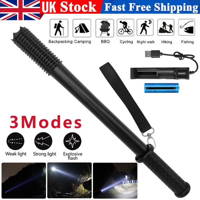 3-Modes USB Rechargeable LED Flashlight Hiking Security Torch Camping Outdoor Flashlight Set