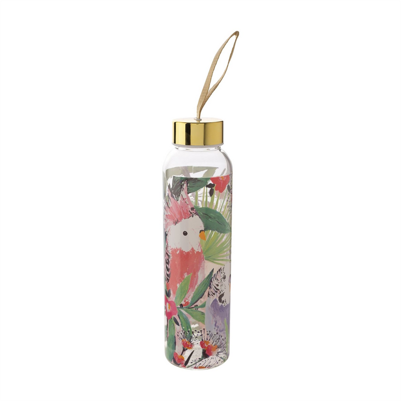 Frida 420ml Glass Water Bottle Multi Coloured - Budgie