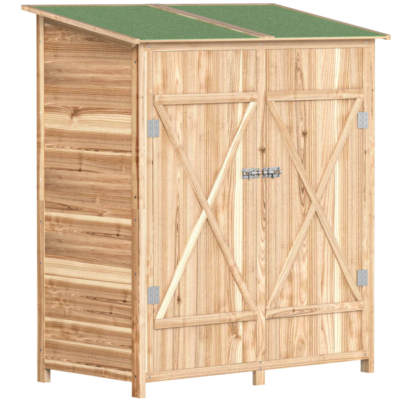 Outsunny 140 x 75 Fir Wood Garden Shed, with Asphalt Roof - Natural