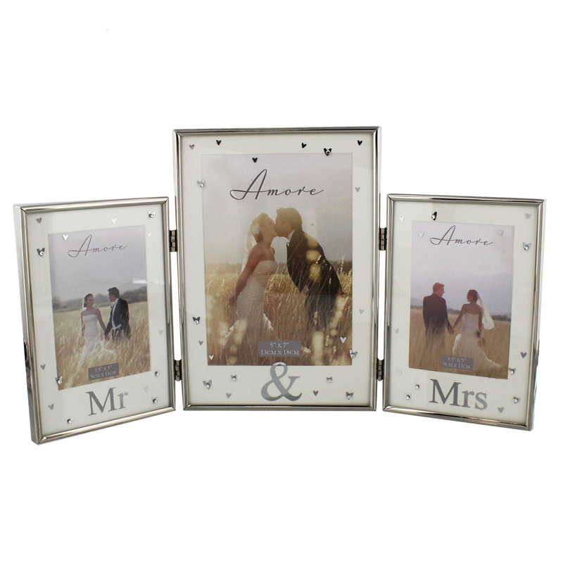 Amore Silverplated Triple Photo Frame - 'Mr & Mrs'