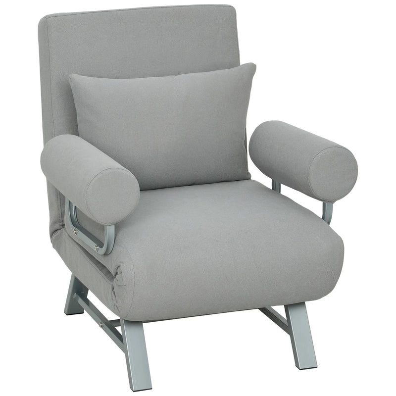 HOMCOM Single Sofa Bed, 3-in-1 Convertible Folding Chair Bed with Adjustable Backrest, Removable Armrests, Light Grey