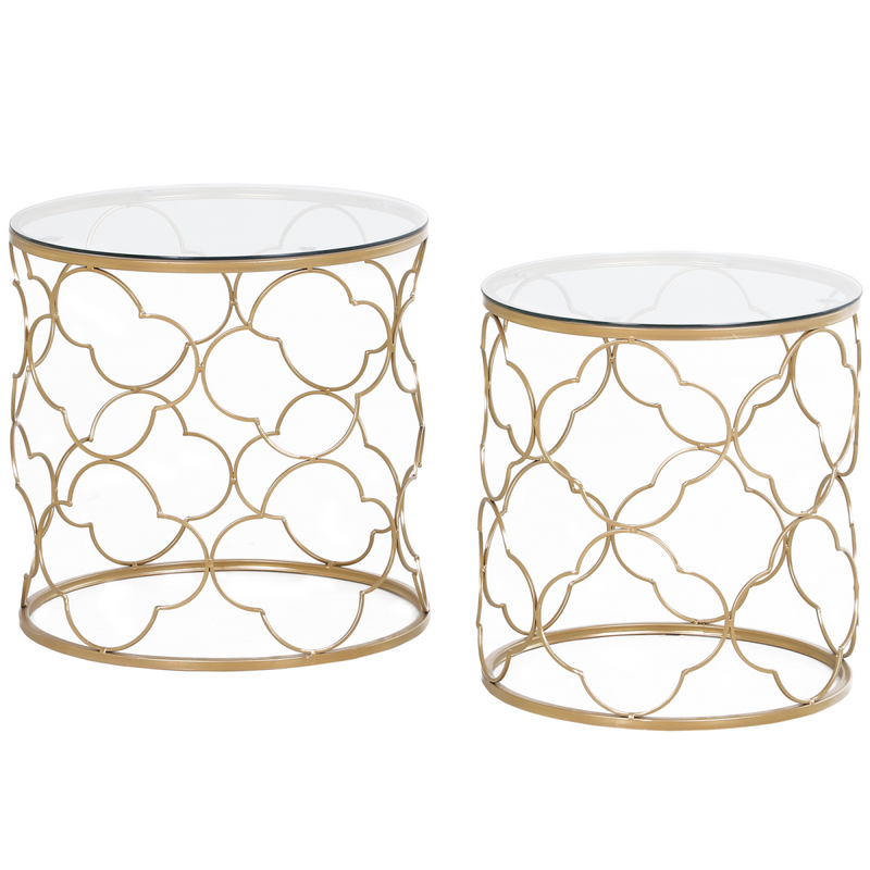 HOMCOM Nesting Tables Set of 2, Side End Table with Glass Top, Gold Tone