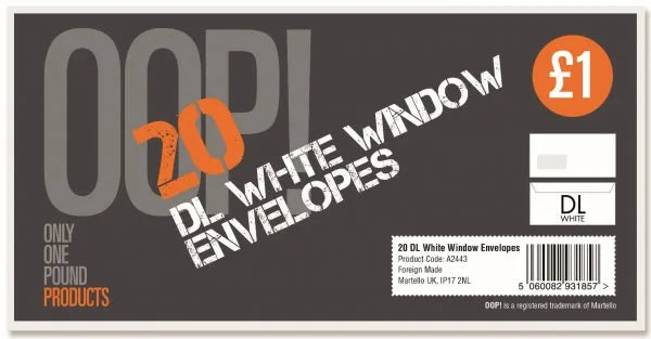 Oop! Dl White Window Envelopes Pack Of 20