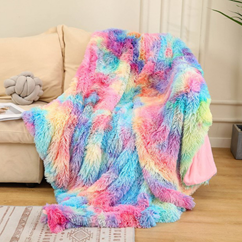 Rainbow Blanket, Throw Blanket, Fluffy Blanket 130×160 cm, Faux Fur Throw Blanket, Soft Warm Blanket, Wool Blanket, Sofa Blanket, Fleece Blanket, Bedspread