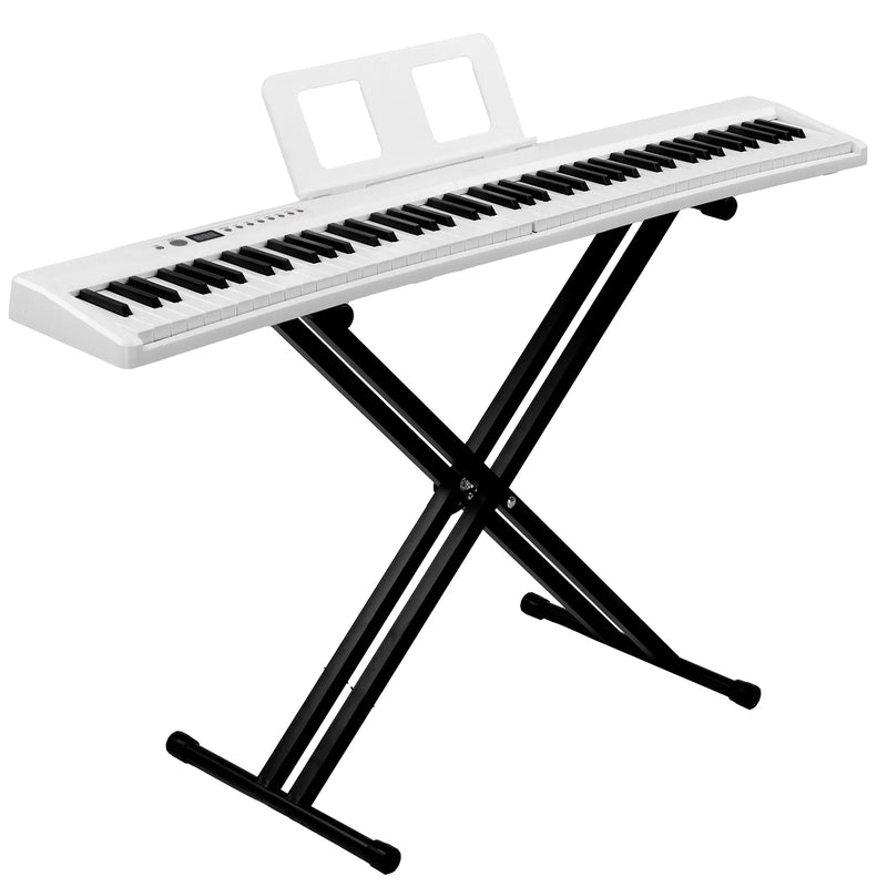 88 Key Folding Piano Semi-Weighted Standard Keyboards Digital Piano with Dual-tube X-Shape Stand， MIDI Bluetooth, Handbag，Headphone，for Piano Lover White color