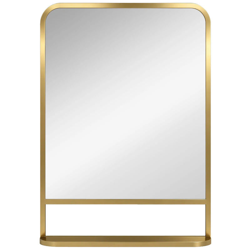 HOMCOM Modern Rectangular Wall Mirror with Storage Shelf, 70 x 50 cm, Gold Tone