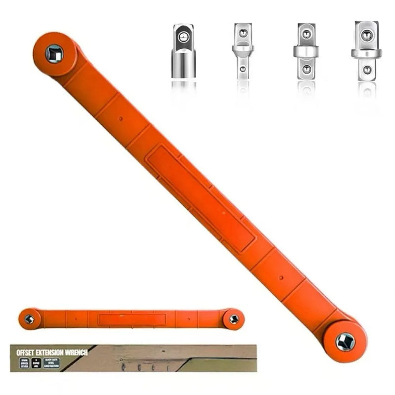 15.4-inch offset extended wrench—a versatile extended wrench set for confined spaces, featuring 1/2-inch, 1/4-inch, and 3/8-inch drive adapters-red
