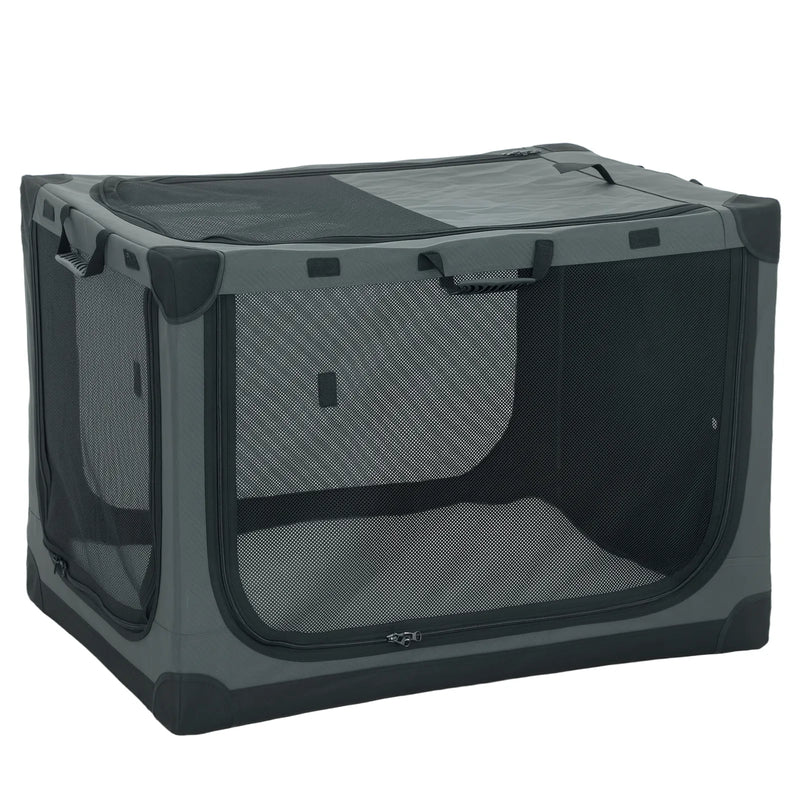 PawHut Soft Dog Crate Pet Travel Crate 90 x 64 x 64 cm with Removable Pad Mesh Window Army Green