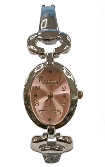 Luisant Ladies Fashion Oval Pink Dial Silver Steel Bracelet Strap Watch - CLEARANCE NEEDS RE-BATTERY