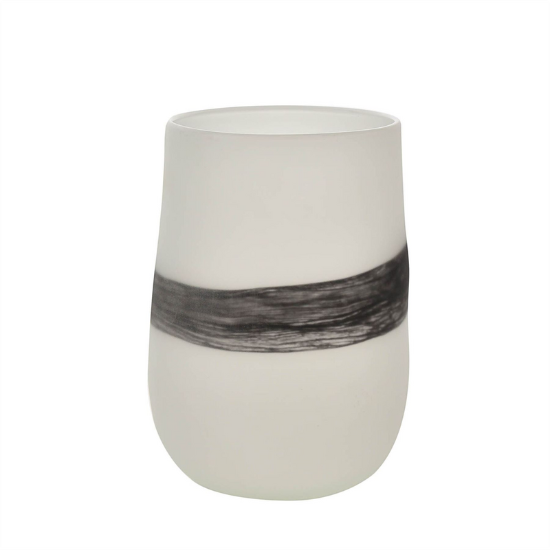 Objets d''Art White Glass Vase with Black Band 22.5cm
