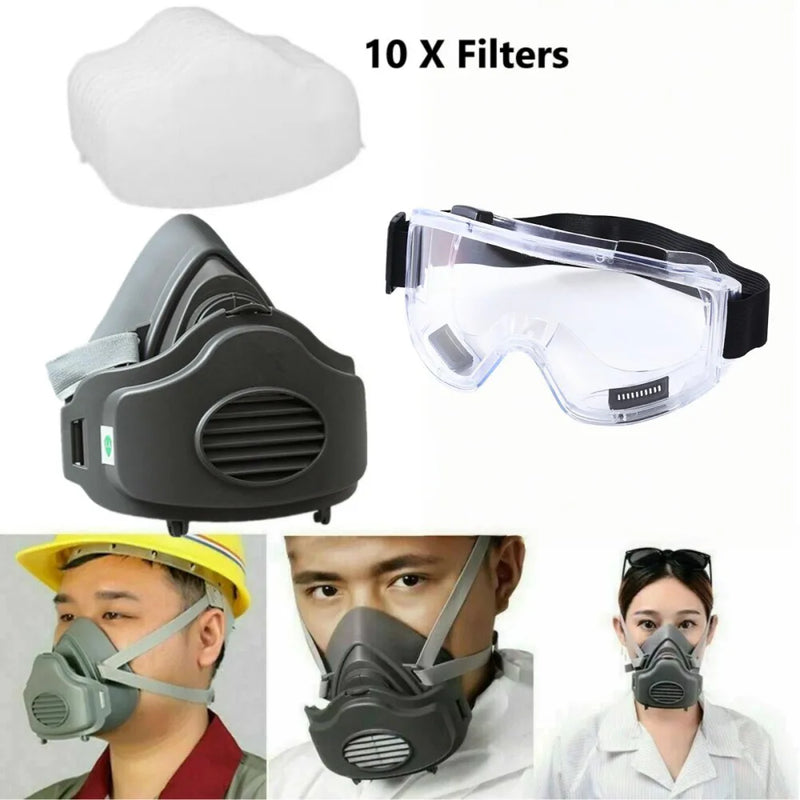 3200 Face Mask Half Face Cover Respirator Filter Reusable Facepiece With Goggles