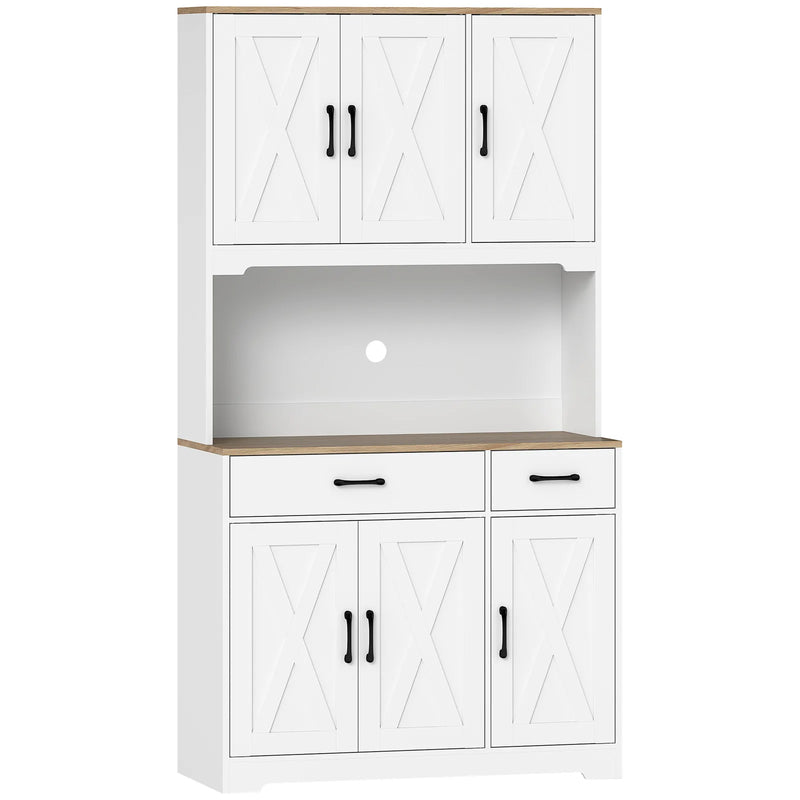 HOMCOM 175 cm Tall Kitchen Pantry Cabinet with Microwave Stand, Freestanding Pantry Cupboard, White