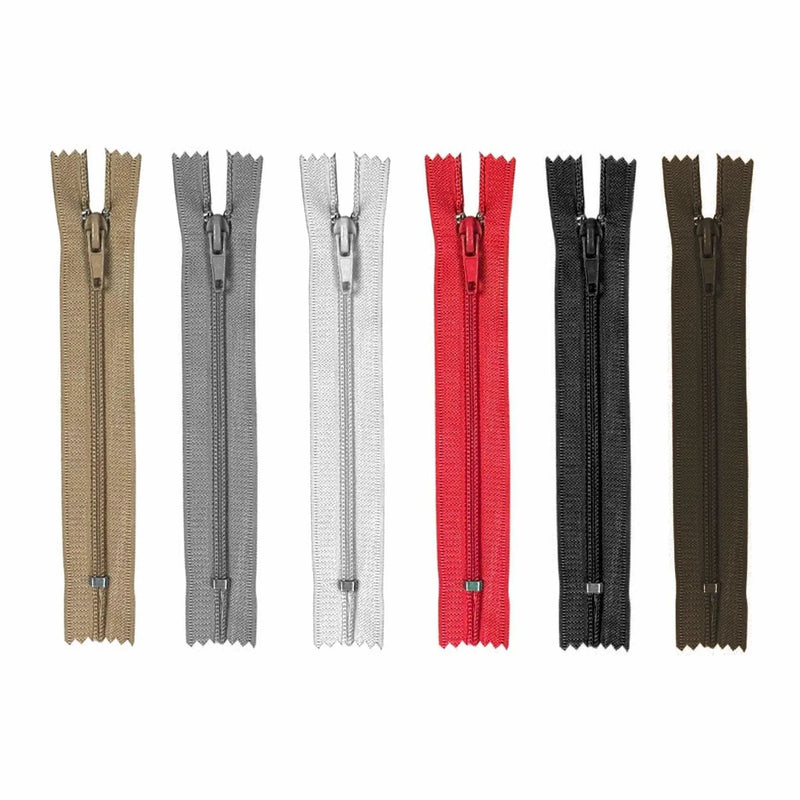 6 Pack Assorted Colour Sewing Open Ended Zip