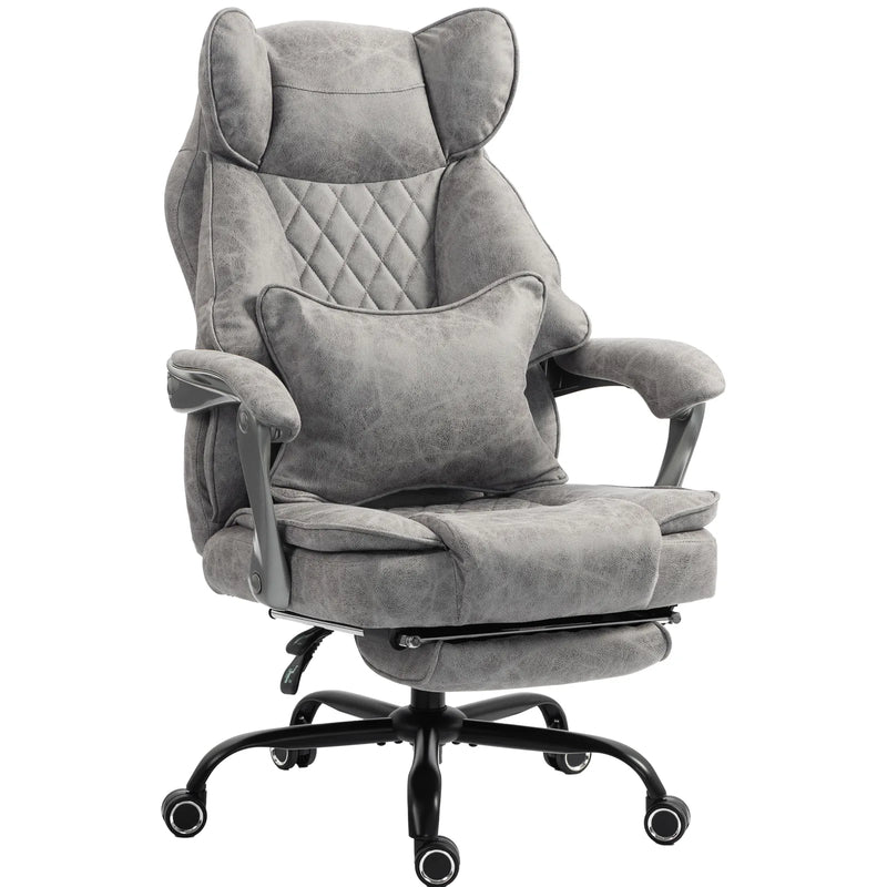 HOMCOM Executive Office Chair, Leathaire Big and Tall Office Chair 180 kg with Wide Seat, Reclining, Lumbar Support, Grey
