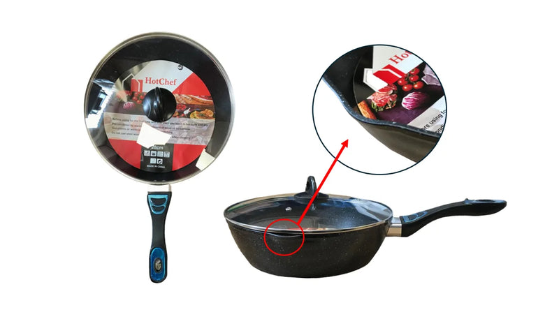 Frying Pan With Deep Base And Glass Lid Speckled Assorted Colours