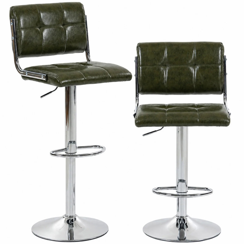 HOMCOM Bar Stools Modern PU Leather Adjustable Breakfast Bar Stools Backrest Set of 2 Green