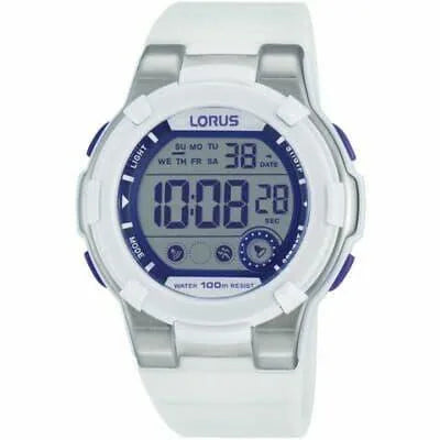 Lorus Ladies Mens Sports Chronograph Digital White Rubber Strap Watch R2359KX9 NEEDS BATTERY